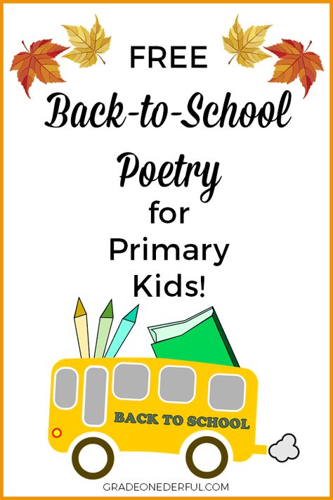 A free collection of 5 Back-To-School and Autumn poems. Instant download. Perfect for K-2 Chrysanthemum Book, School Poems, Back To School Poem, Shared Reading Poems, Learning Songs, Poems About School, September School, Autumn Poems, Small Poems