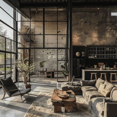 Exploring the Raw Appeal of Industrial Style Decor Modern Industrial Artwork, Style Living Room Ideas, Living Room Curtain Ideas, Room Curtain Ideas, Industrial Flat, Industrial Artwork, Industrial Style Living Room, Industrial Living Room, Warehouse Living