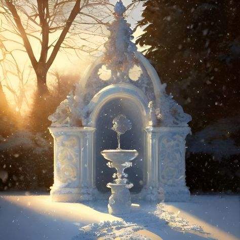 A frozen fountain - Nicolette Vermeulen Frozen Fountain, Christmas Nostalgia, Black And White Portraits, Animals Of The World, Cold Winter, Winter Christmas, The Snow, Fairy Tales, The Sun