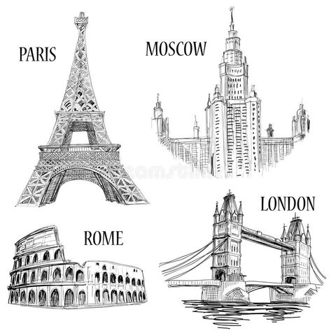 Eiffel Tower Drawing, Bridge Drawing, City Sketch, City Vector, European Cities, City Drawing, Architecture Drawing Art, Drawing Simple, London Bridge