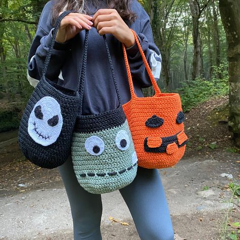 Excited to share the latest addition to my #etsy shop: Personalized Crochet Halloween Trick or Treat Candy Bag Gifts for Kids, Pumpkin, Skeleton, Frankenstein Basket #halloween #gothic #crochethalloween #trickortreatcandy #giftsforkids #pumpkinbag #pumpkinbasket #skeletonbag Pumpkin Frankenstein, Trick Or Treat Basket, Personalized Crochet, Crochet Pour Halloween, Trick Or Treat Candy, Pumpkin Skeleton, Halloween Baskets, Halloween Buckets, Crochet Halloween