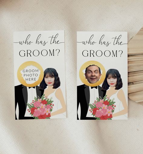 Celebrity Who Has The Groom Printable Bridal Shower Game, Scratch-off Find The Groom Game, Minimalist Bridal Shower, Couples Shower, Quinn Who Has The Groom Game, Who Has The Groom, Bride Game, Printable Place Cards, Groom Card, Wedding Day Cards, Printable Wedding Programs, Template Black, Summer Bridal Showers