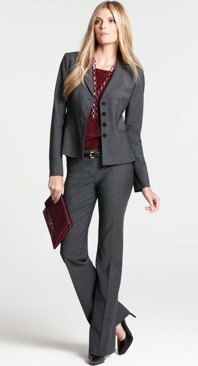 Dark Grey Suit, Ann Taylor Grey Suit Women, Ann Taylor Outfit, Grey Suit, Suit Women, Mode Casual, Professional Attire, Business Outfit, Work Outfits Women, Professional Outfits