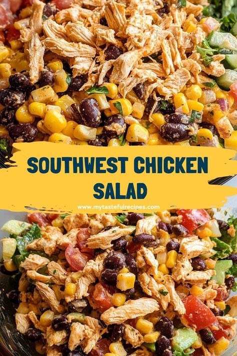 Bring some zest to your table with this delicious Southwest chicken salad! A delightful mix of flavors and textures, it's perfect for picnics, potlucks, or a quick weeknight dinner! Chick Fil A Southwest Salad, Salad Meals Dinners, Chicken Fiesta Salad, Mexican Chicken Salad Recipe, Cold Chicken Recipes, Southwest Chicken Salad Recipe, Salad Recipe With Chicken, Shredded Chicken Salad, Chicken Taco Salad Recipe