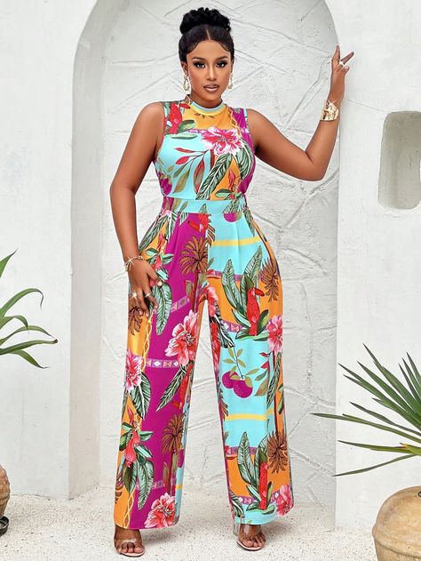 Plus Size Casual Flower Print Pleated Waist Summer Sleeveless Jumpsuit With Random Floral PatternI discovered amazing products on SHEIN.com, come check them out! Printed One-piece Jumpsuit For Summer, Summer Printed One-piece Jumpsuits And Rompers, Sleeveless Floral Print Jumpsuits, Flower Print Jumpsuit, Sleeveless Non-stretch Floral Jumpsuits And Rompers, 2piece Outfits, Wedding Week, Plus Size Jumpsuit, Classy Work Outfits