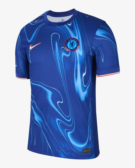 Chelsea 24/25 Nike Home Kit - Football Shirt Culture - Latest Football Kit News and More Chelsea Kit, Chelsea Football Shirt, Blue Football Jersey, Chelsea Shirt, Football Jersey Outfit, Sport Shirt Design, Jerseys Football, Classic Football Shirts, Blue Football