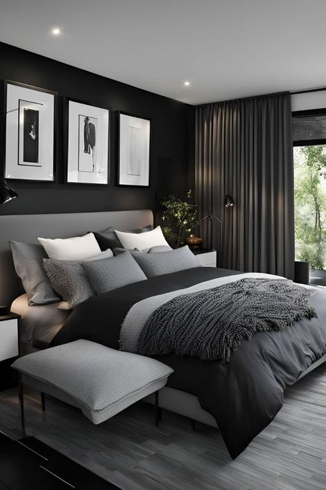 Black And Grey Bedroom, Classic Apartment, Black Bedroom Decor, Grey Bedroom Decor, White Room Decor, Bedroom Wall Colors, Classic Bedroom, Small Room Bedroom, Master Bedrooms Decor