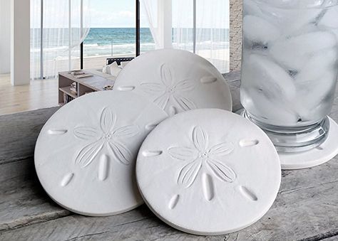 11 Beautiful Mermaid Home Decor Ideas- Sand Dollar Coasters Clay Coaster, Beach Coasters, Absorbent Coasters, Sand Dollars, Saved Pins, Nautical Home, Coaster Furniture, Carved Designs, Sand Dollar