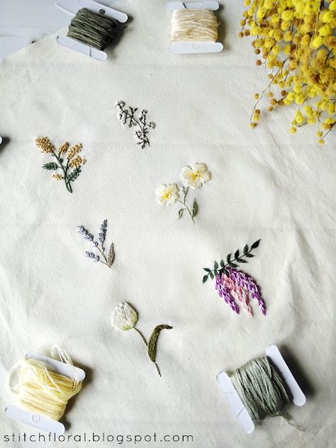 Stitch Floral: April Round-up & new Stitch Along heads-up! Tiny Embroidery Ideas, Tiny Flower Embroidery, Tiny Embroidery, Mini Embroidery, Hand Embroidery Patterns Free, Embroidery Beads, Miniature Embroidery, Embroidered Napkins, Embroidery Book