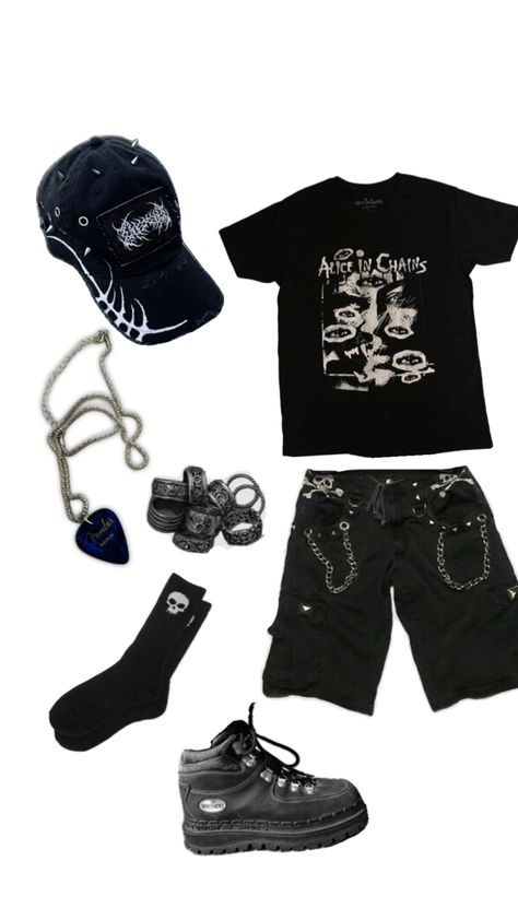 Masc grunge outfit 90 Grunge Outfits Men, Alternative Masc Outfits, Male Grunge Fashion, Trans Masc Clothes, Goth Masc Outfits, Grunge Masc Outfits, Alt Masc Outfits, 90 Grunge Outfits, Masc Grunge Outfits