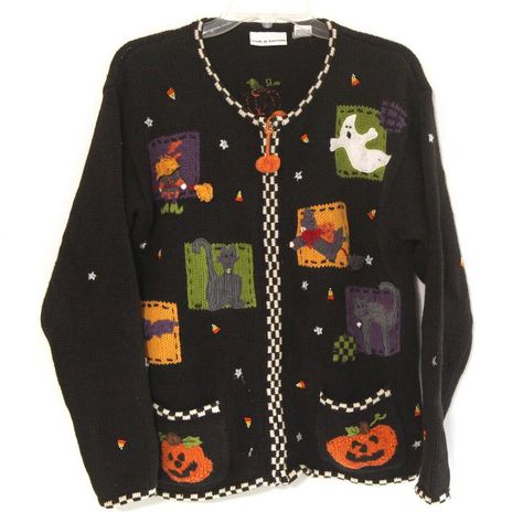 tumblr Fall Thrifting, Fashion Feminine, Zip Up Cardigan, Ghost Cat, Halloween Sweater, Halloween 2020, Hallows Eve, Marzipan, Fall 2024