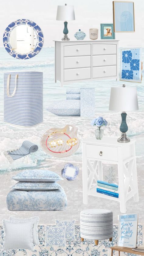 #coastalbedroom  #decor #inspo 🩵 Greece Aesthetic Room Decor, Sorority Room, Preppy Bedroom, Greek Blue, Bedroom Redo, Beach Bedroom, Coastal Bedroom, Alpha Phi, Blue Rooms