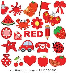 Red Objects Color elements set, collection of coloring book template, the group of outline digital elements vector illustration, kid educational game page. Red Day Decoration In Preschool, Red Colour Day Celebration Preschool, Red Day Activity, Red Day Celebration, Color Red Activities, Red Objects, Preschool Color Activities, Colors For Toddlers, Template Book