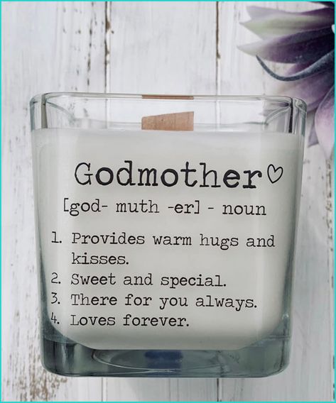 21 Meaningful Gifts for Baby’s Godparents Godparent Request Ideas, Gifts For Godmother, Godparent Request, Godmother Proposal, Wood Wick Candle, Square Candles, Godfather Gifts, Godparent Gifts, Dripping Springs