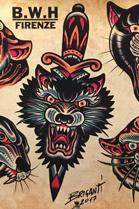 American Traditional Wolf Tattoo Design, Old School Bear Tattoo, Old School Tattoo Men Ideas, Old School Wolf Tattoo, Traditional Samurai Tattoo, American Traditional Wolf Tattoo, Wolf Traditional Tattoo, Traditional Owl Tattoo, Traditional Wolf Tattoo