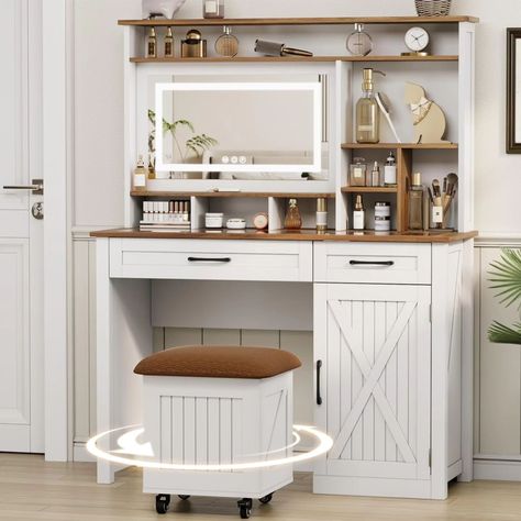 Farmhouse Makeup Vanity Desk with Mirror and Lights, 360° Rolling Stool with Extra Big Storage Free shipping Original price: $289.99 Discount price: $147.99 Discount: 30% Code + 55$ Coupon Discount code: XNMK7OHT 🚨 https://amzn.to/3XXqOVY Link to purchase is located in my bio/profile @lovegooddeals #amazondeals #amazonfinds #amazon #sale #hotdeals #promo #code Farmhouse Makeup Vanity, Stool With Storage, Vanity Desk With Mirror, Desk With Mirror, Makeup Vanity Desk, Mirrored Vanity Desk, Vanity Benches, Unique Shelves, Bedroom Dressing Table