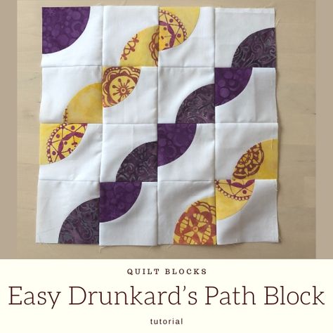 Make an easy drunkard's path quilt block with no curved seams. Simple construction with many layout variations. #drunkardspathquilt #easyquiltblock Drunkards Path Quilt Variations, Drunkards Path Quilt, Drunkards Path, Quilt Blocks Easy, Block Layout, Fusible Applique, Quilting Inspiration, Easy Quilts, Crown Royal