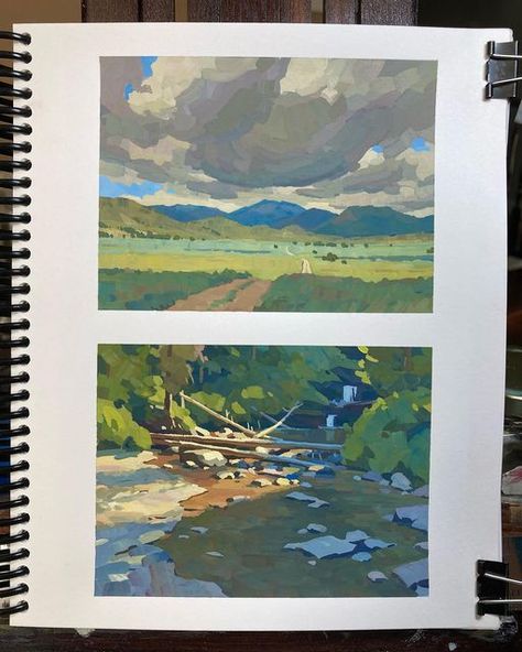 Gouache Plein Air Painting, Gouache Landscapes, Gouache Landscape, Landscape Study, Gouache Color, A Level Art Sketchbook, Bg Design, Apartment Art, Gouache Art