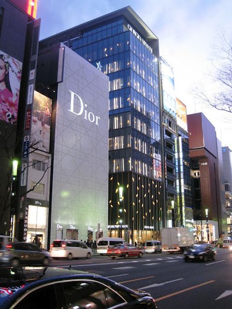 Ginza shopping district, Tokyo  http://www.pretty-random-things.com/2012/04/snapshots-of-japan.html Tokyo Luxury Aesthetic, Tokyo Luxury, Architectural Wallpaper, Japan Luxury, Dior Store, Atrium Design, Tokyo Aesthetic, Winter In Japan, Ginza Tokyo