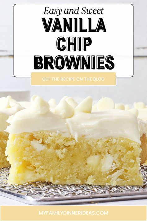 Vanilla brownies Vanilla Brownies, 8x8 Pan, Vanilla Recipes, Dessert Photography, Vanilla Flavor, Favorite Dessert, Brownie Batter, Vanilla Frosting, Brownie Cake