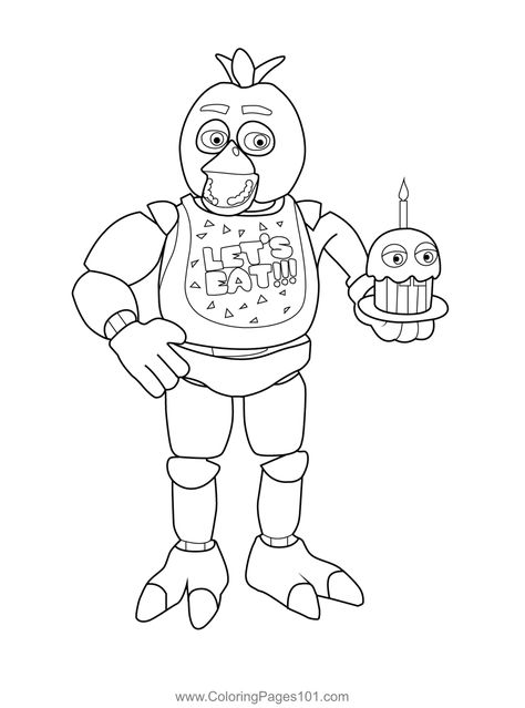 Chica FNAF Coloring Page for Kids - Free Five Nights at Freddy's Printable Coloring Pages Online for Kids - ColoringPages101.com How To Draw Chica Fnaf, Fnaf Characters Drawings, Fnaf Coloring Pages Free Printable, Fnaf Coloring Pages, Cupcake Coloring Pages, Dog Coloring Book, Comic Style Art, Drawing Tutorial Easy, Graffiti Drawing