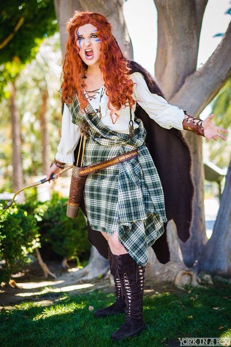 Warrior Merida cosplay by Alexandria the Red Merida Cosplay, Scottish Costume, Celtic Dress, Leather Boots For Women, Scottish Dress, Scottish Warrior, Brave Heart, Warrior Costume, Kilt Outfits