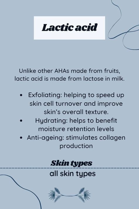 Unlike other AHAs made from fruits, lactic acid is made from lactose in milk. - Exfoliating: Like all AHAs, lactic acid boasts exfoliating properties, helping to speed up skin cell turnover and improve skin’s overall texture. - Hydrating: Uniquely, lactic acid for skin helps to benefit moisture retention levels, improving skin’s ability to stay hydrated. Skin Smoothie Recipes, Lactic Acid Benefits, Hydrating Face Mask Diy, Health And Fitness Aesthetic, Dry Skin Diy, Skin Smoothie, Tattoo Health, Vision Board Examples, Hydrating Face Mask