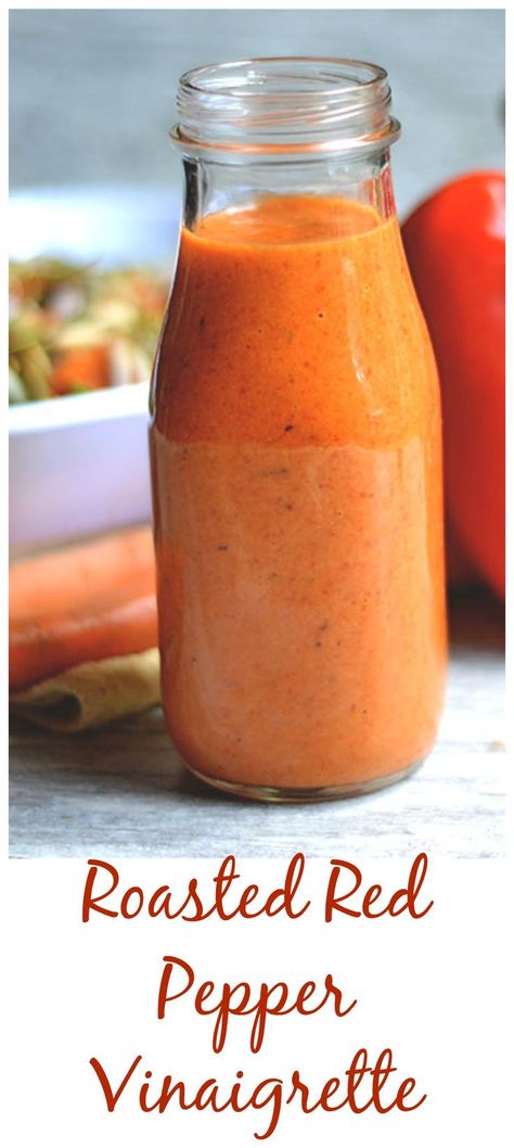 Roasted Red Pepper Vinaigrette makes a perfect addition to any salad or grilled meat! Paleo, refined sugar free, and GF. Red Pepper Vinaigrette, Red Pepper Dressing, Pepper Dressing, Homemade Salads, Vinaigrette Dressing, Homemade Salad Dressing, Roasted Red Pepper, Salad Dressing Recipes, Roasted Red Peppers