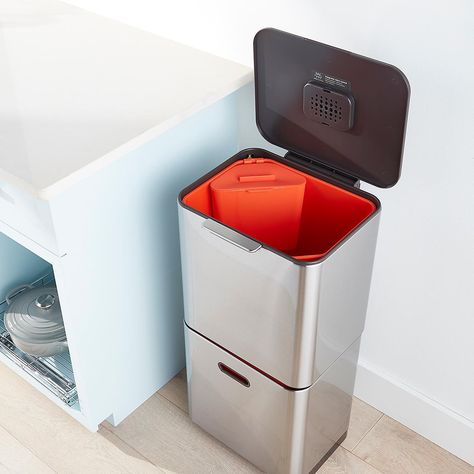 Joseph Joseph 9.5 gal./6.5 gal. Totem Trash & Recycling Bin | The Container Store Garbage Sorting, Garbage Recycling, Recycling Station, Kitchen Trash, Compost Bags, Kitchen Trash Cans, Kitchen Waste, The Container Store, Garbage Bin