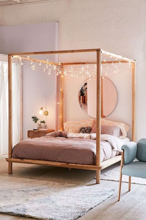 DIY Inspirations: A Canopy Bed • Breakfast With Audrey Wooden Canopy Bed, Beautiful Bed Designs, Wood Canopy Bed, Simple Bed Designs, Canopy Bed Frame, Wooden Canopy, Bed Design Modern, Simple Bed