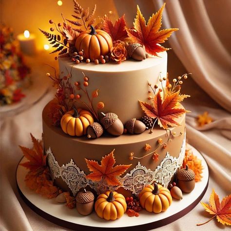 Autumn Leaf Cake, Fall Birthday Cake Ideas For Women, Autumn Cake Ideas Birthday, Sprinkle Cake Recipe, Fall Cakes Decorating, Handfasting Ideas, Fall Leaf Cake, Fall Birthday Cakes, Autumn Cake