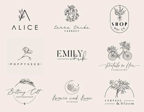 Feminine Logo Design Delicate Logo Floral Logo Luxe Logo | Etsy Feminine Logo Inspiration, Ideal Logo, Feminine Branding Logo, Delicate Logo, Typographie Logo, Luxe Logo, Whimsical Logo, Logo Luxe, Feminine Logo Design