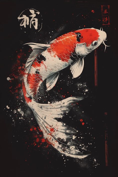 💎🌟Explore Best Midjourney Prompts - Click Link in my Bio📌🔗 Japanese Fish Art, Black Koi Fish, Koi Fish Painting, Iphone Dynamic Wallpaper, Japanese Fish, Japanese Tattoo Art, Fish Painting, Fish Art, Japanese Tattoo