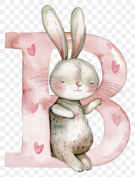 Bunny Alphabet Letters, Cute Rabbit Illustration, Watercolor Letters, Watercolor Font, Watercolor Rabbit, Graphic Design University, Baby Tattoo Designs, Alphabet Drawing, Rabbit Png