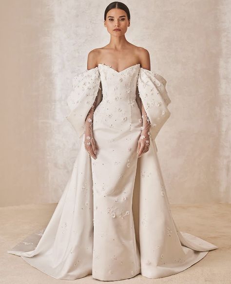 Hamda Al Fahim, Off The Shoulder Wedding Dresses, White Printed Dress, Classy Wedding Dress, Wedding Dress Guide, Fancy Wedding Dresses, Elegant Dresses Classy, Dream Wedding Ideas Dresses, Wedding Dress Couture