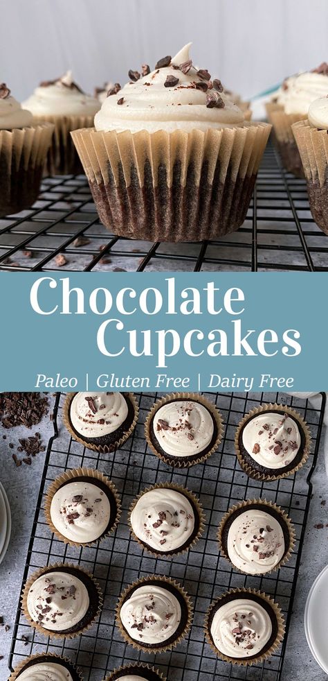 This is the most amazing chocolate cupcake recipe - moist, soft, fluffy and a rich chocolate flavor. These easy Paleo Chocolate Cupcakes are gluten free, grain free and dairy free. They're made with almond flour, sweetened with coconut sugar and perfect for any birthday or celebration. #chocolatecupcakes #paleocupcakes #grainfree Cupcakes With Almond Flour, Paleo Cupcakes Recipes, Chocolate Coffee Cupcakes, Paleo Chocolate Cupcakes, Healthy Chocolate Cupcakes, Gluten Free Cupcake Recipe, Dairy Free Cupcakes, Chocolate Cupcakes Recipe, Gluten Free Chocolate Cupcakes