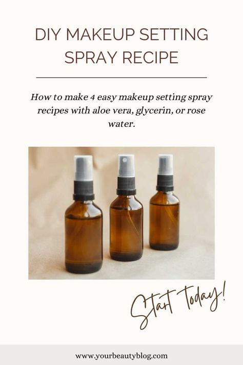 How to make a DIY makeup setting spray. This has 4 easy recipes for a homemade makeup fixing spray. This has a DIY setting spray 2 ingredients or with glycerin, aloe vera gel, rose water, or hydrosol. Make a makeup setting spray homemade for natural beauty. This DIY makeup setting spray with glycerin helps set your makeup so it doesn't wear off during the day. Make a hoomemade makeup setting spray at home in just a few minutes. Homemade Setting Spray, Diy Makeup Primer, Elf Setting Spray, Diy Setting Spray, Diy Makeup Setting Spray, Rose Water Diy, Makeup Fixing Spray, Homemade Lip Balm Recipe, Diy Makeup Remover