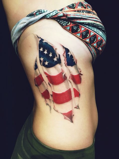 American Flag Ripskin Tattoo Patriotic Tattoos, Usa Tattoo, Army Tattoos, Military Tattoos, Hip Tattoos Women, Flag Tattoo, Tattoos Skull, American Tattoos, Tattoo Girls