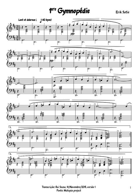 Gymnopedie 1 - Erik Satie sheet music for Piano download free in PDF or MIDI Cello Lessons, Free Violin Sheet Music, Violin Photography, Sheet Music With Letters, Beginner Piano Music, Piano Notes Songs, Piano Sheet Music Classical, Erik Satie, Hymn Sheet Music