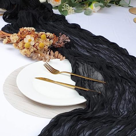 Décoration Table Halloween, Table Runner For Wedding, Gauze Table Runner, Cheesecloth Table Runner, Black Wedding Decorations, Table Halloween, Cloth Table Covers, Boho Table Runner, Halloween Table Decorations