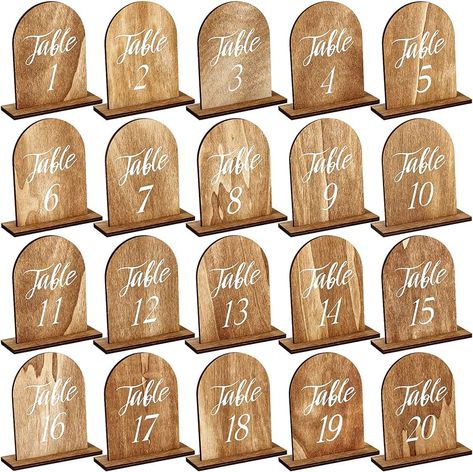 Amazon.com: 20 Pcs Wedding Wooden Table Wedding Table Numbers with Wooden Base Rustic Wedding Centerpieces for Tables Number Wooden Sign for Banquet Restaurant Party Decor (Classic Style) : Home & Kitchen Wooden Table Wedding, Wood Table Numbers Wedding, Gold Votive Candle Holders, Gold Votive Candles, Wood Table Numbers, Table Numbers Wedding Rustic, Centerpieces For Tables, Table Markers, Wooden Table Numbers