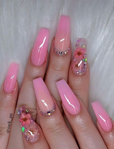 Solar Nails, Encapsulated Nails, Cute Acrylic Nail Designs, Nails Polish, Ballerina Nails, Summer Acrylic Nails, Pink Nail, Nail Designs Glitter, Pink Acrylic Nails