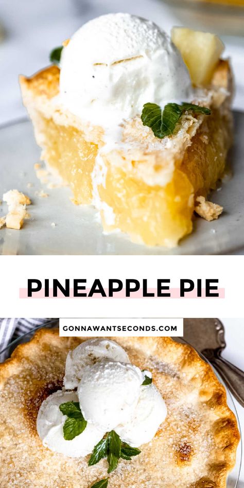 Pineapple Pie Pineapple Custard Pie, Pie Shell Desserts, Pineapple Hand Pies, Bob Andy Pie Recipe, Pineapple Dream Pie Recipe, Fruit Pie Recipes, Pineapple Pie Recipe, Grapefruit Pie, Pie Recipes Easy