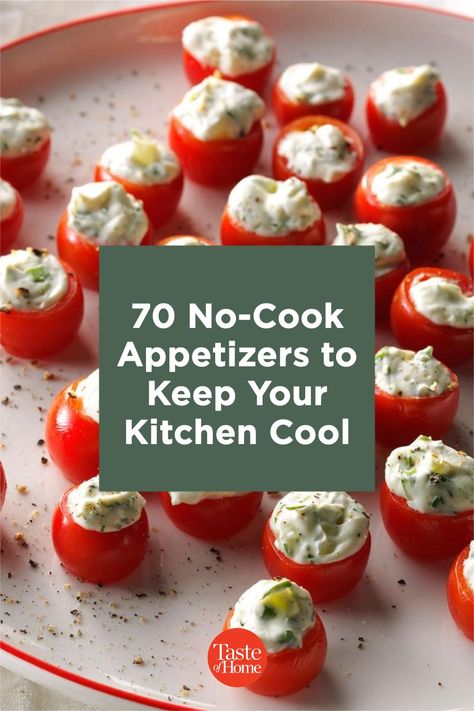 Snacks Non Refrigerated, Easy Oven Appetizers, Easy Best Appetizers, No Heat Appetizers For Party, Cool Appetizers, Appetizer Recipes No Cheese, No Cook Finger Foods For Party, House Warming Appetizer, Light Appetizers Easy