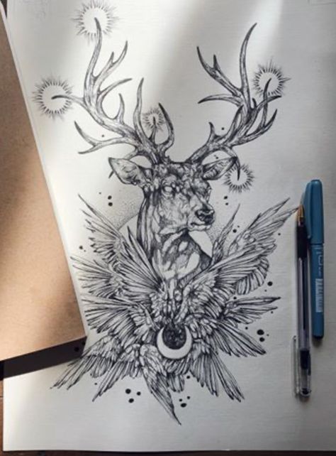 White Stag Drawing, Animal Floral Tattoo, Huntress Tattoo, Stag Drawing, Earth Tattoos, Cardboard Decorations, Deer Tattoo Designs, Painting Tattoos, Earth Tattoo