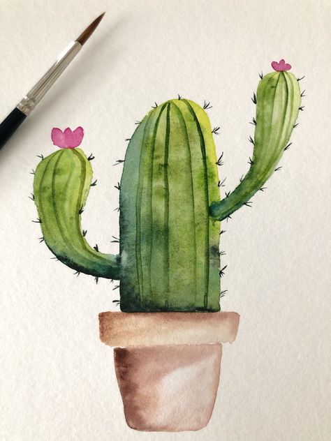 Cacti Watercolor Painting, Watercolour Cactus Painting, Cactus Watercolor Easy, Cactus Painting Watercolors, East Watercolour Painting, Watercolor Cactus Paintings, Watercolor Art Cactus, Watercolour Art Aesthetic, Water Color Cactus