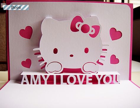 Hello Kitty Kirigami Pop Up Card (Pink) https://www.facebook.com/BcozCard Sanrio Pop Up Card, Kirigami Tutorial, Architecture Origami, Cartas Ideas, Roblox Design, Diy Hello Kitty, 3d Pop Art, Tarjetas Pop Up, Pop Up Card Templates