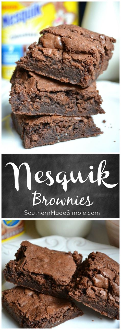 We all know that Nesquik make your milk taste amazing, but adding it to your brownie mix takes things to a whole nother level! Nesquik brownies are simple, delicious and even contain 7 essential vitamins and minerals! #StirImagination #ad /nesquikusa/ Nesquik Brownies, Desserts Brownies, Brownie Recipe, Essential Vitamins, Brownie Mix, How Sweet Eats, Chocolate Brownies, Sweets Desserts, Brownie Recipes