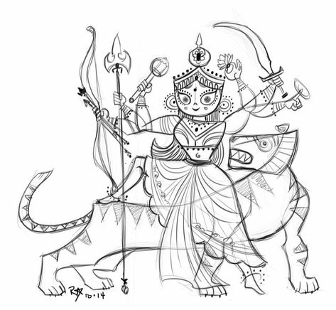 Goddess Durga Drawing, Durga Sketch, Durga Maa Drawing, Maa Drawing, Durga Drawing, Buddhist Art Drawing, Bengali Art, Durga Painting, Google Image Search