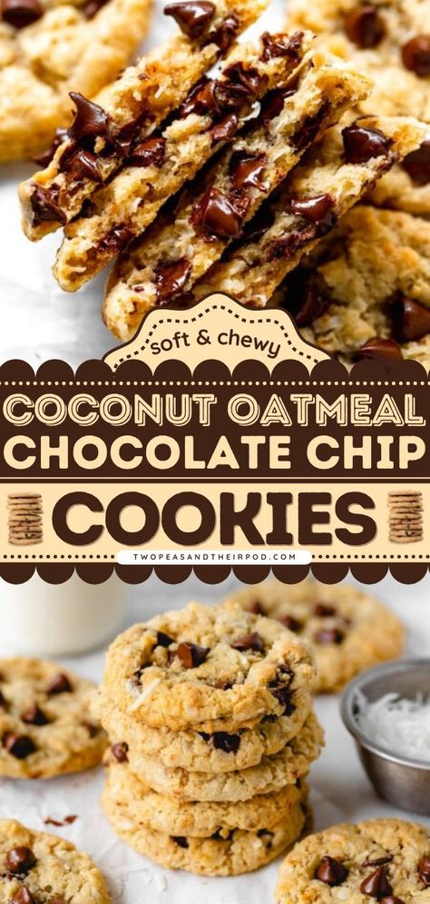 Coconut Oatmeal Chocolate Chip Cookies, Christmas cookies, cookie exchange ideas Oatmeal Coconut Chocolate Chip Cookies, Oatmeal Macadamia Nut Cookies, Oatmeal Christmas Cookies, Choc Chip Cookie Recipe, Coconut Cookies Recipes, Oatmeal Coconut Cookies, Coconut Chocolate Chip Cookies, Almond Joy Cookies, Coconut Oatmeal